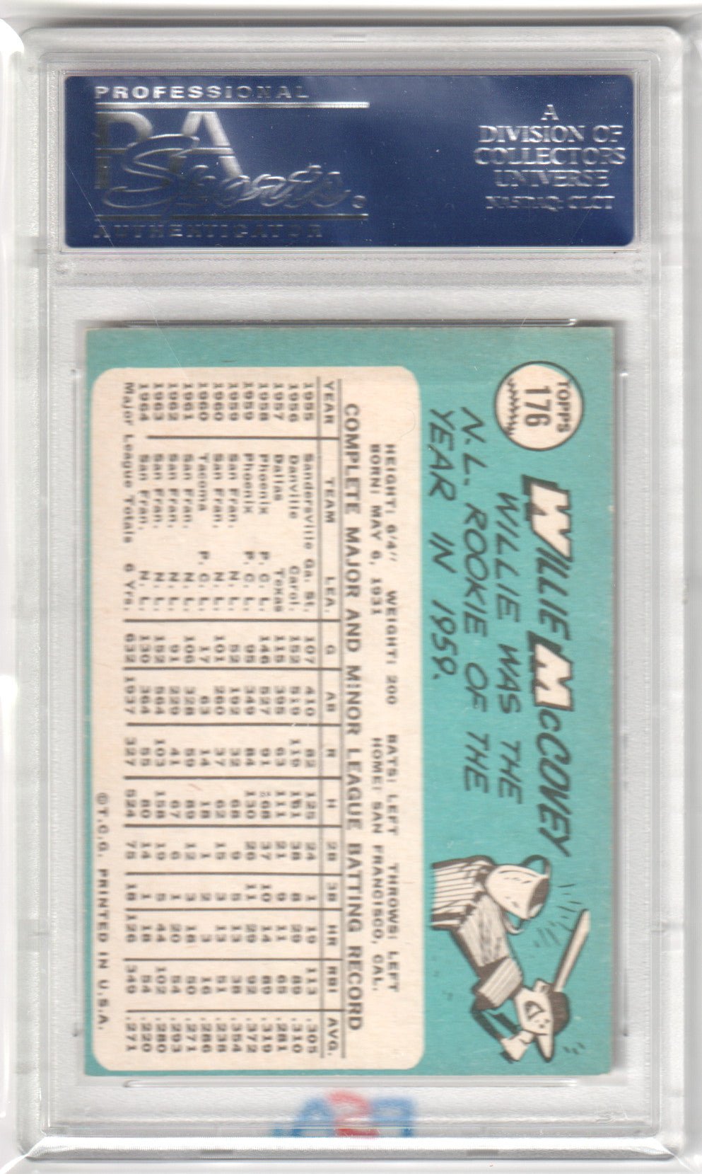 WILLIE McCOVEY 1965 Topps #176 PSA 6 EX - MT - GIANTS - Columbia Hobby - Sports Card Boxes - Toploaders - Card Savers