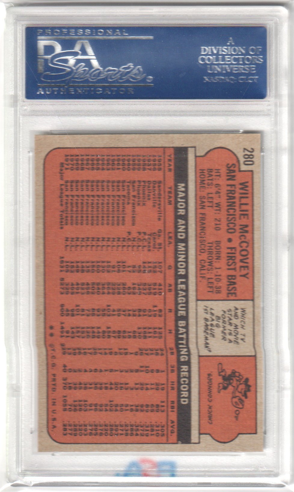 WILLIE McCOVEY 1972 Topps #280 PSA 8 NM - MT - GIANTS - Columbia Hobby - Sports Card Boxes - Toploaders - Card Savers