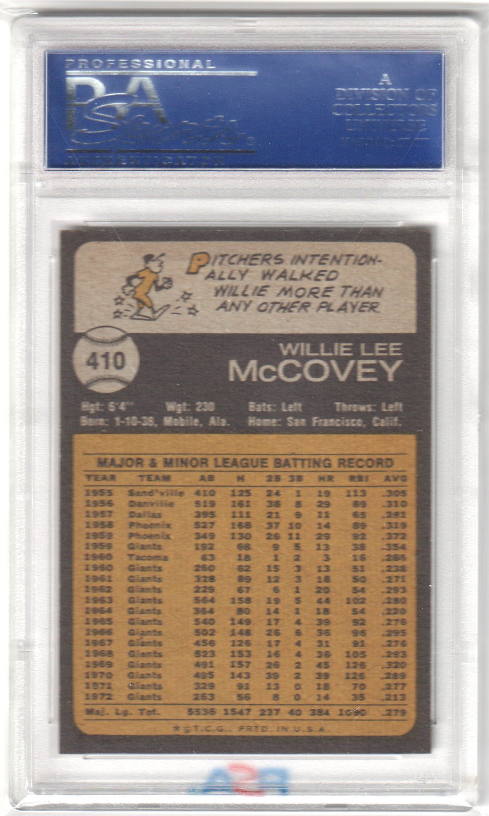 WILLIE McCOVEY 1973 Topps #410 PSA 8 NM - MT - GIANTS - Columbia Hobby - Sports Card Boxes - Toploaders - Card Savers