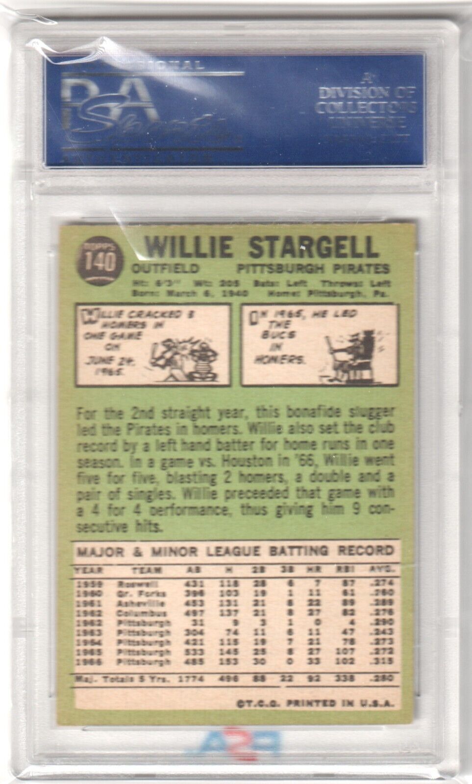 WILLIE STARGELL 1967 Topps #140 PSA 8 NM - MT - PIRATES - Columbia Hobby - Sports Card Boxes - Toploaders - Card Savers