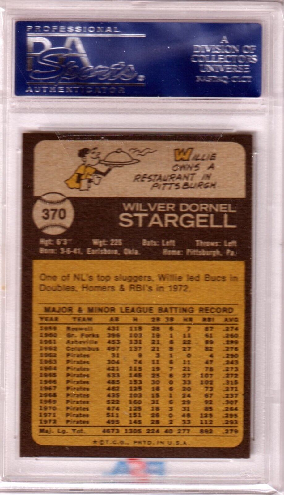 WILLIE STARGELL 1973 Topps #370 PSA 8 NM - MT - PIRATES - Columbia Hobby - Sports Card Boxes - Toploaders - Card Savers