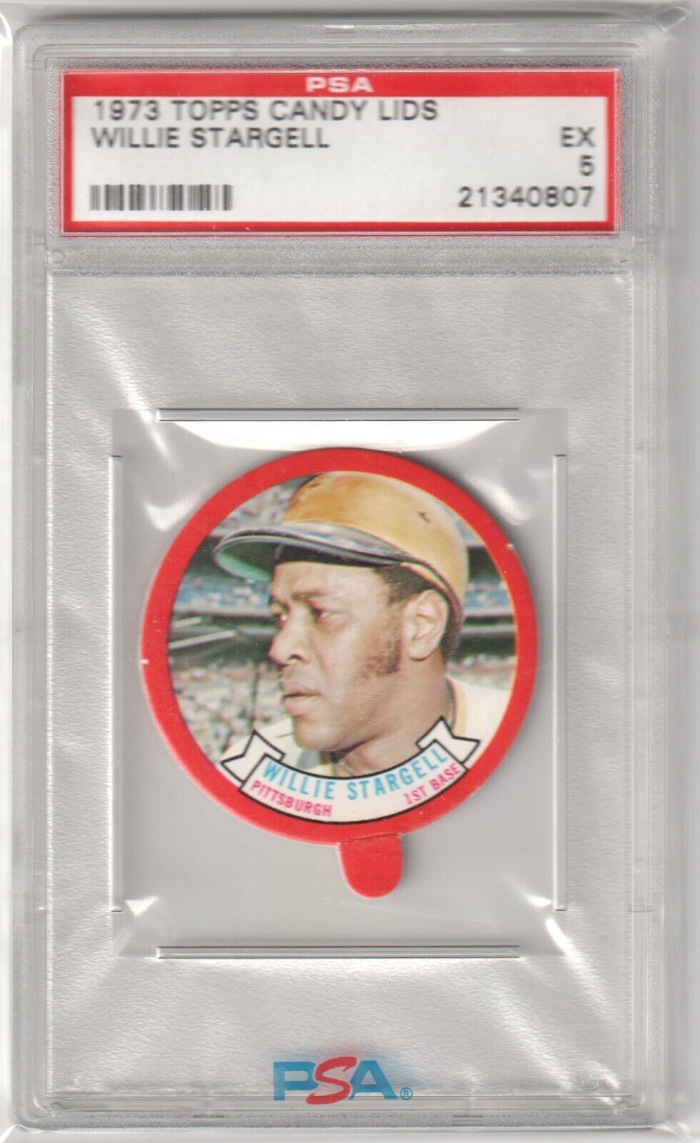 WILLIE STARGELL 1973 Topps Candy Lids PSA 5 EX - PIRATES - Columbia Hobby - Sports Card Boxes - Toploaders - Card Savers