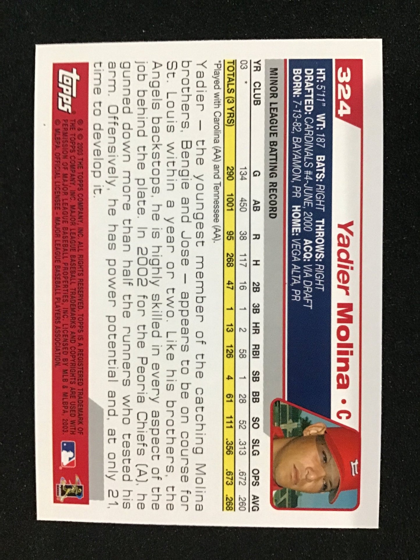 Yadier Molina 2004 Topps 324 RC Rookie - St. Louis Cardinals - Columbia Hobby - Sports Card Boxes - Toploaders - Card Savers