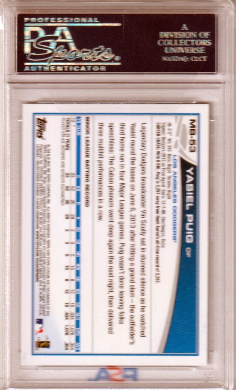 YASIEL PUIG 2013 Topps Chrome Update RC Rookie #MN - 53 PSA 10 GEM MINT - DODGERS - Columbia Hobby - Sports Card Boxes - Toploaders - Card Savers