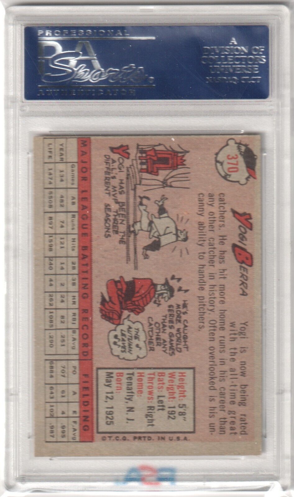 YOGI BERRA 1958 Topps #370 PSA 6 - EX - MT - YANKEES - Columbia Hobby - Sports Card Boxes - Toploaders - Card Savers