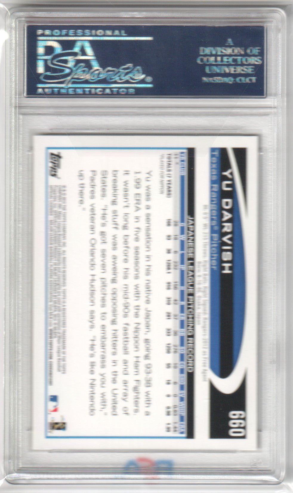 YU DARVISH 2012 Topps #660 Gold Sparkle Rookie RC PSA 9 MINT - RANGERS PADRES - Columbia Hobby - Sports Card Boxes - Toploaders - Card Savers