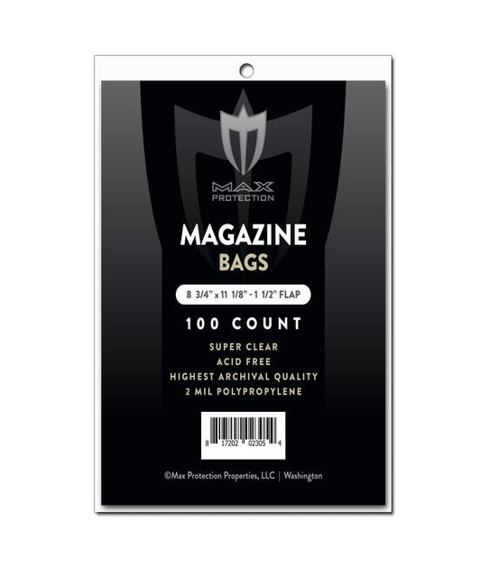 100ct Pack Magazine Bags - 8 - 3/4x11 - 1/8 - Columbia Hobby - Sports Card Boxes - Toploaders - Card Savers