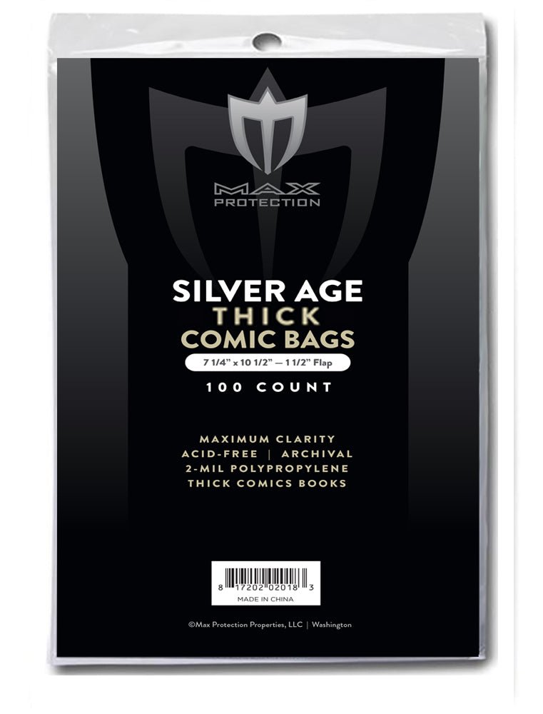 100ct Pack Silver / Regular Thick Comic Bags 7 - 1/4 x 10 - 1/2 - Columbia Hobby - Sports Card Boxes - Toploaders - Card Savers