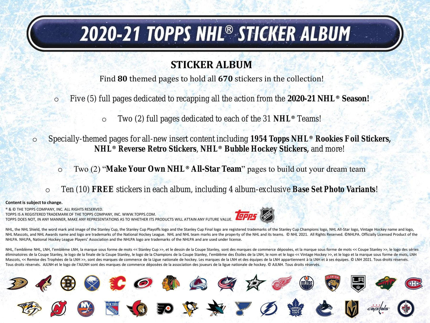 2021 - 22 Topps NHL Hockey Sticker Collection Box - Columbia Hobby - Sports Card Boxes - Toploaders - Card Savers
