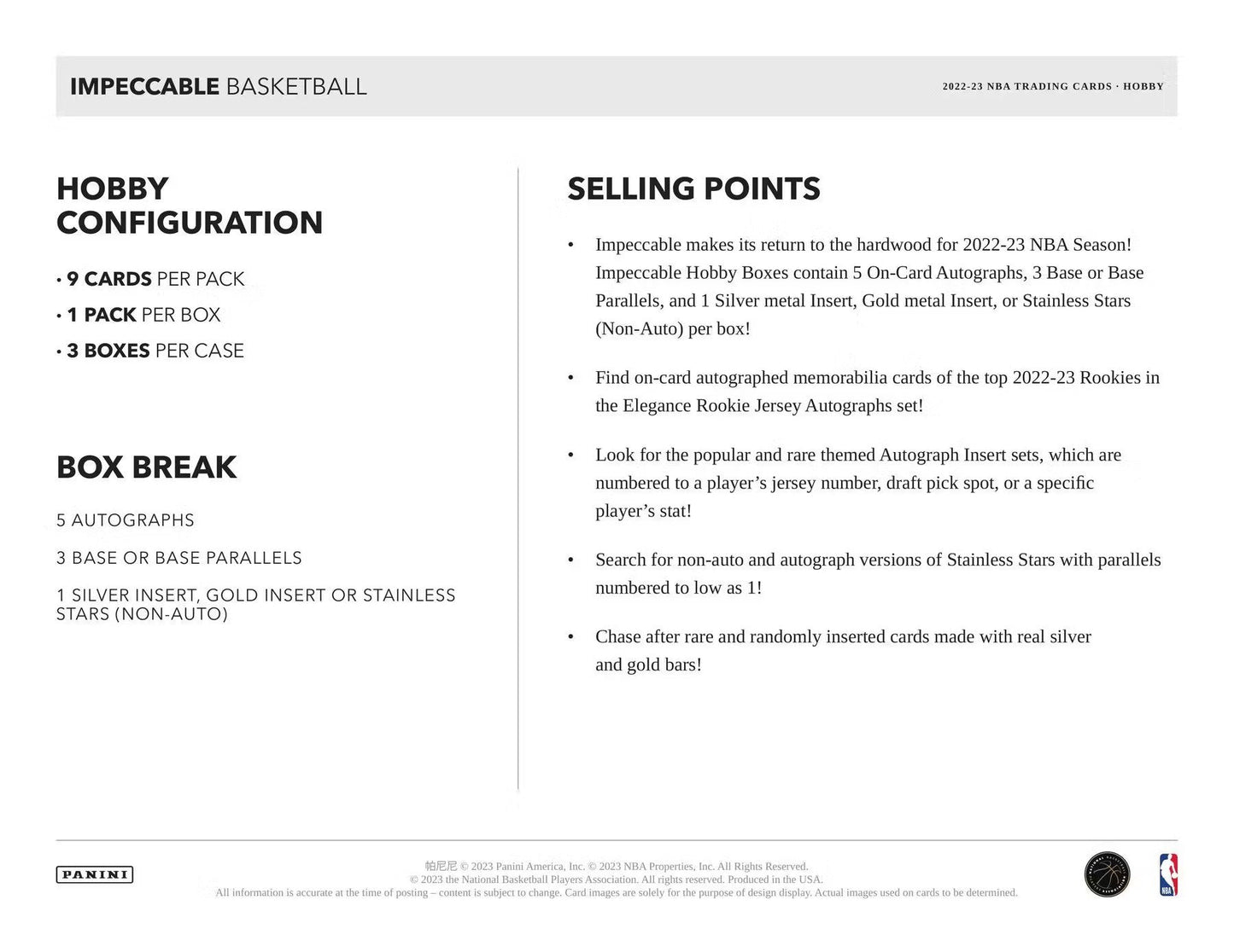 2022 - 23 Panini Impeccable NBA Basketball Hobby Box - Columbia Hobby - Sports Card Boxes - Toploaders - Card Savers
