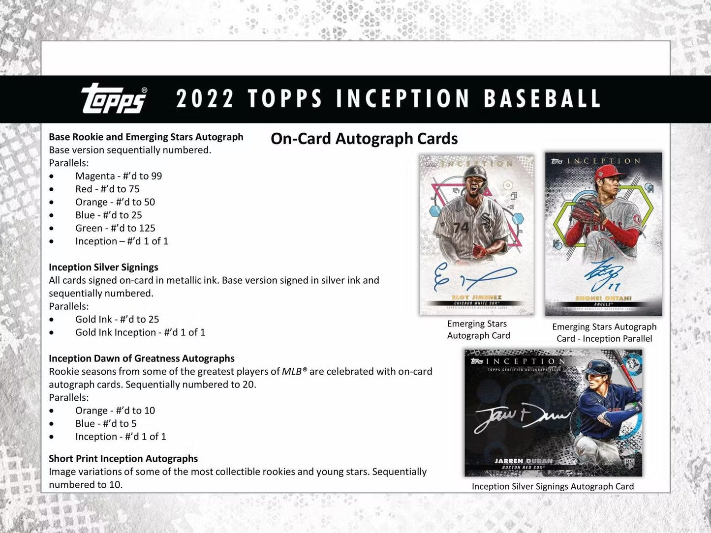 2022 Topps Inception Baseball Hobby Box - Columbia Hobby - Sports Card Boxes - Toploaders - Card Savers