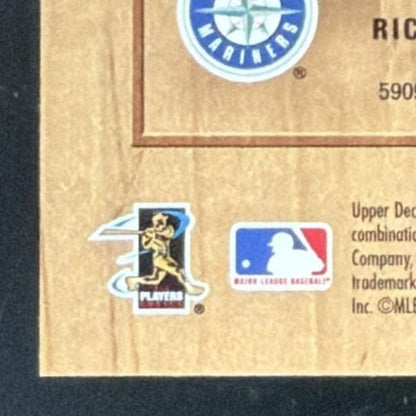 2001 SP Game Bat Milestone Piece of the Action Ken Griffey Jr. Bat card - back bottom left corner close-up