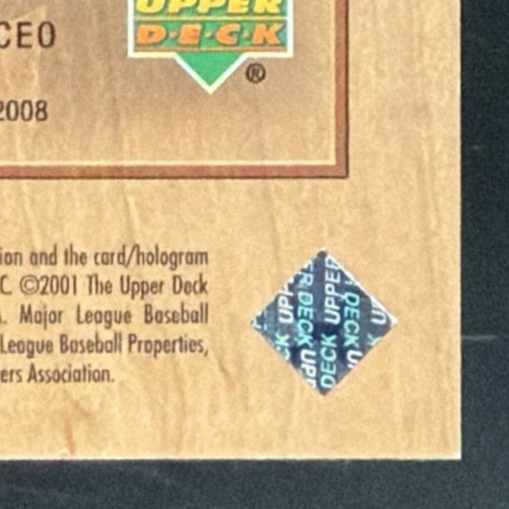 2001 SP Game Bat Milestone Piece of the Action Ken Griffey Jr. Bat card - back bottom right corner close-up