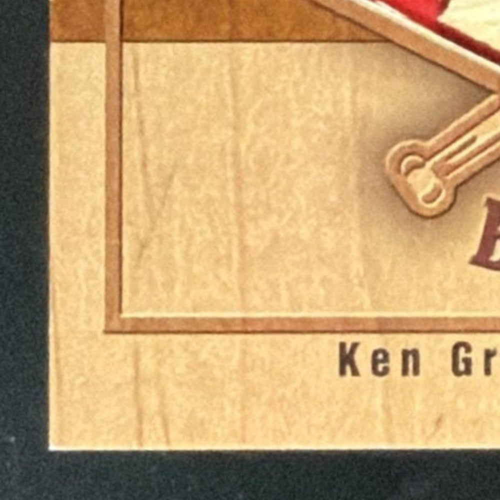 2001 SP Game Bat Milestone Piece of the Action Ken Griffey Jr. Bat card - front bottom left corner close-up