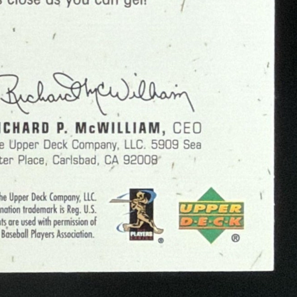 2001 SP Authentic UD Exclusives Ken Griffey Jr. Jersey /243 card - back bottom right corner close-up
