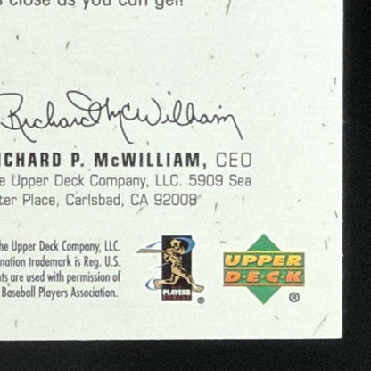 2001 SP Authentic UD Exclusives Ken Griffey Jr. Jersey /243 card - back bottom right corner close-up