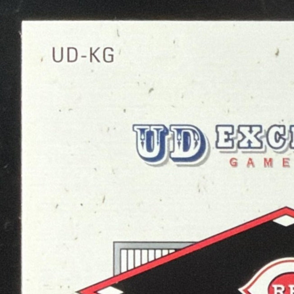2001 SP Authentic UD Exclusives Ken Griffey Jr. Jersey /243 card - back top left corner close-up