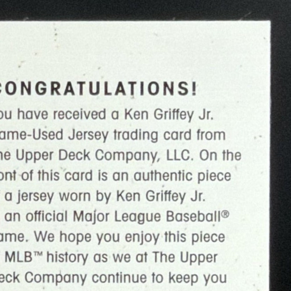 2001 SP Authentic UD Exclusives Ken Griffey Jr. Jersey /243 card - back top right corner close-up