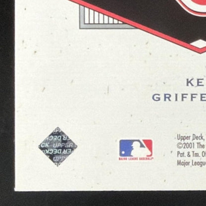 2001 SP Authentic UD Exclusives Ken Griffey Jr. Jersey /243 card - back bottom left corner close-up