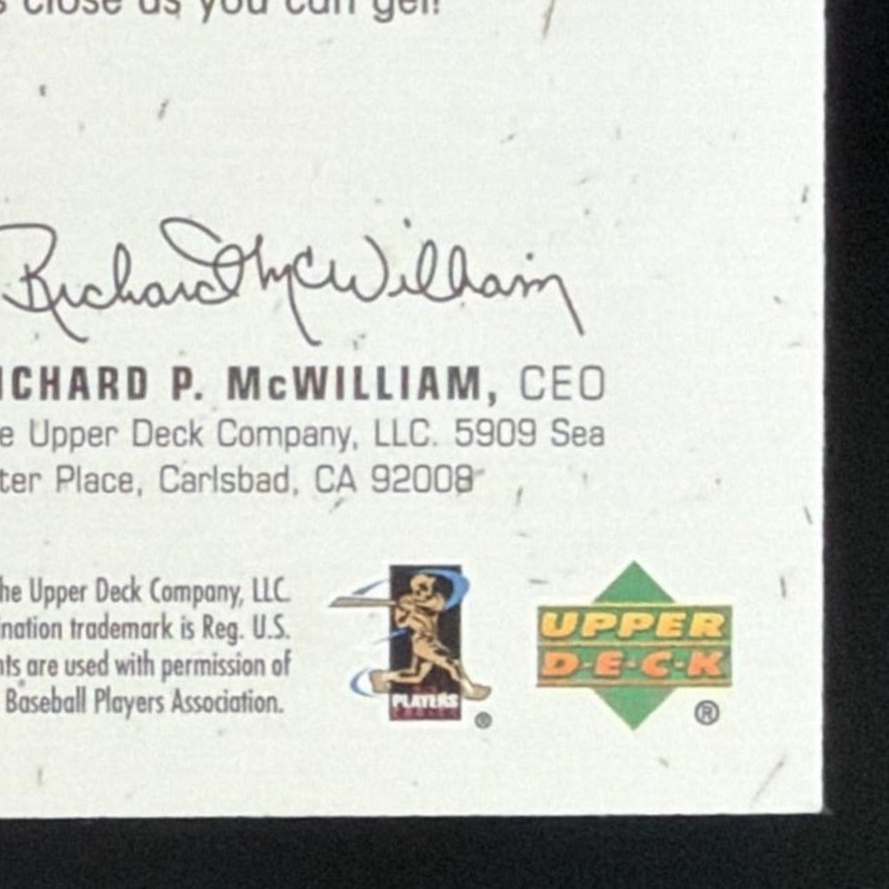 2001 SP Authentic UD Exclusives Ken Griffey Jr. Jersey /243 card - back bottom right corner close-up
