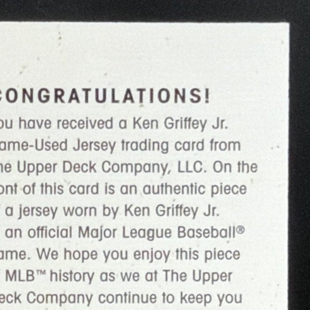 2001 SP Authentic UD Exclusives Ken Griffey Jr. Jersey /243 card - back top right corner close-up