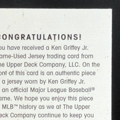 2001 SP Authentic UD Exclusives Ken Griffey Jr. Jersey /243 card - back top right corner close-up