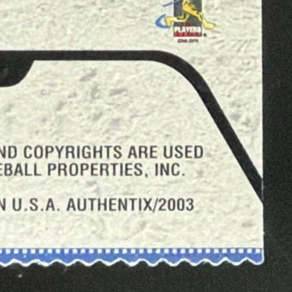 2003 Fleer Authentix Derek Jeter Bat card - back bottom right corner close-up