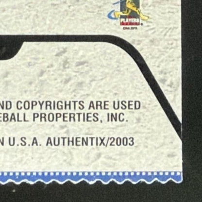 2003 Fleer Authentix Derek Jeter Bat card - back bottom right corner close-up
