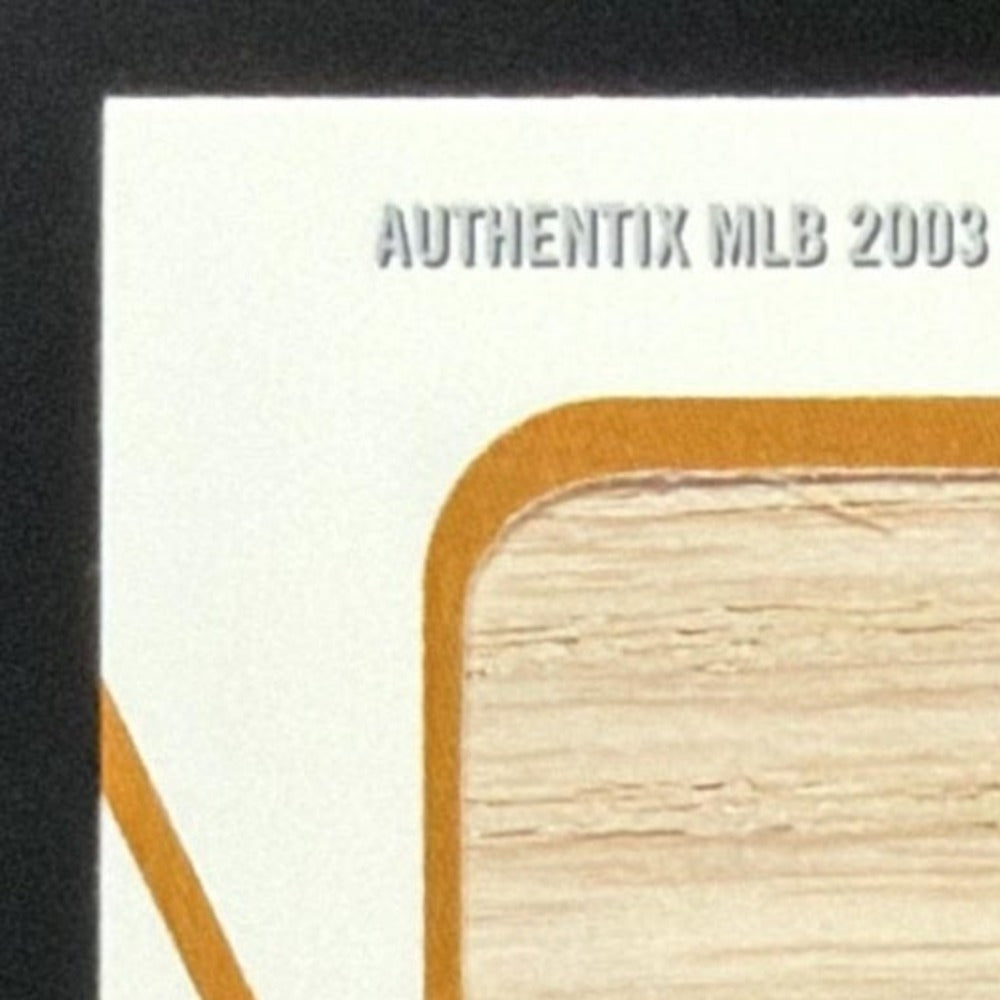 2003 Fleer Authentix Derek Jeter Bat card - front top left corner close-up