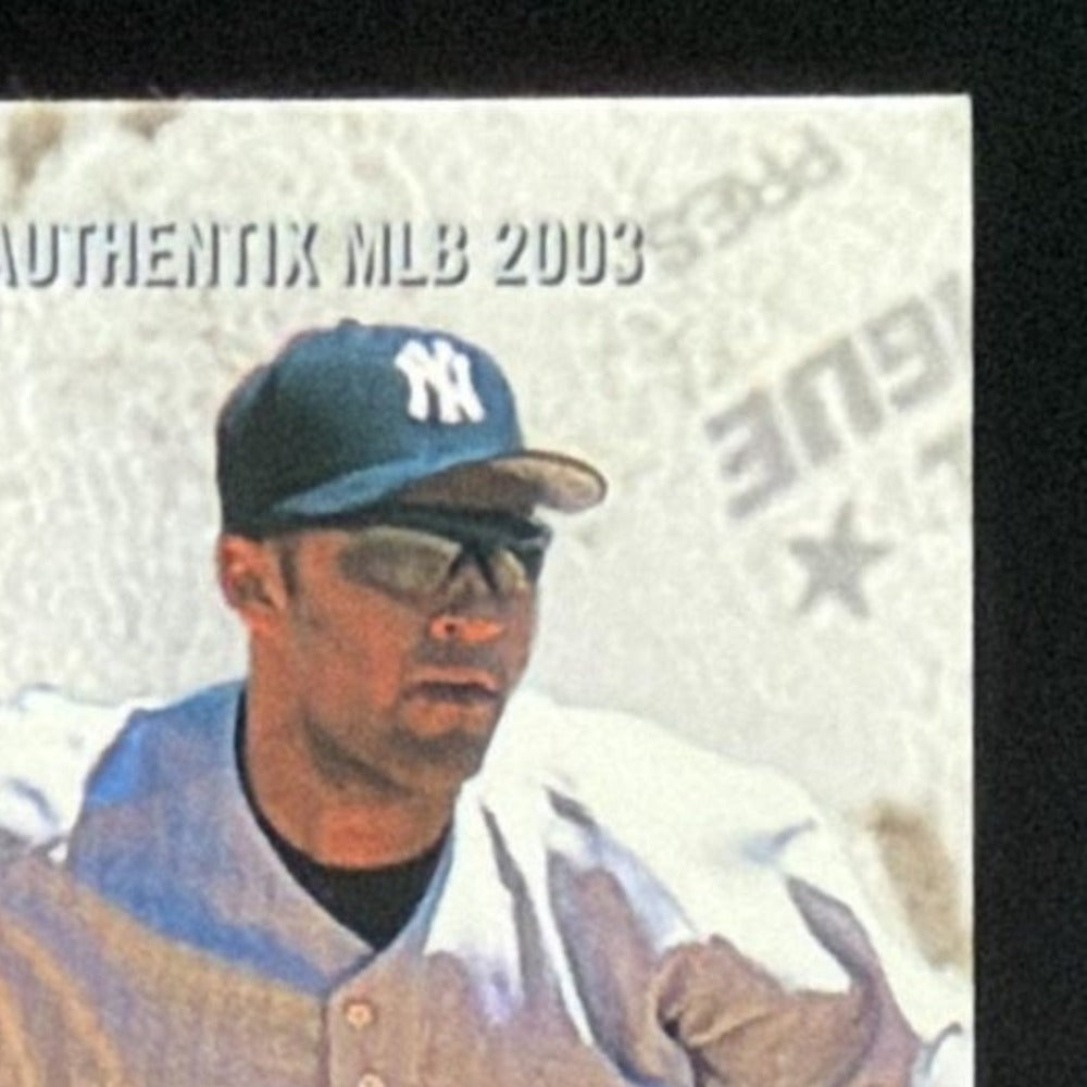 2003 Fleer Authentix Derek Jeter Bat card - front top right corner close-up