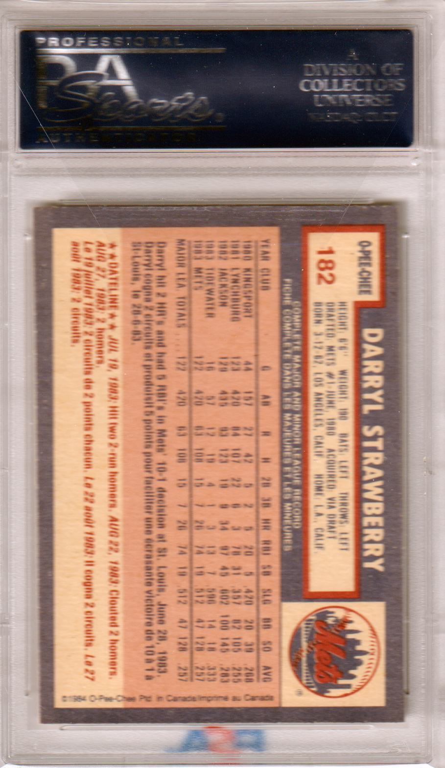 DARRYL STRAWBERRY 1984 O-Pee-Chee RC Rookie #182 PSA 8 NM-MT - METS