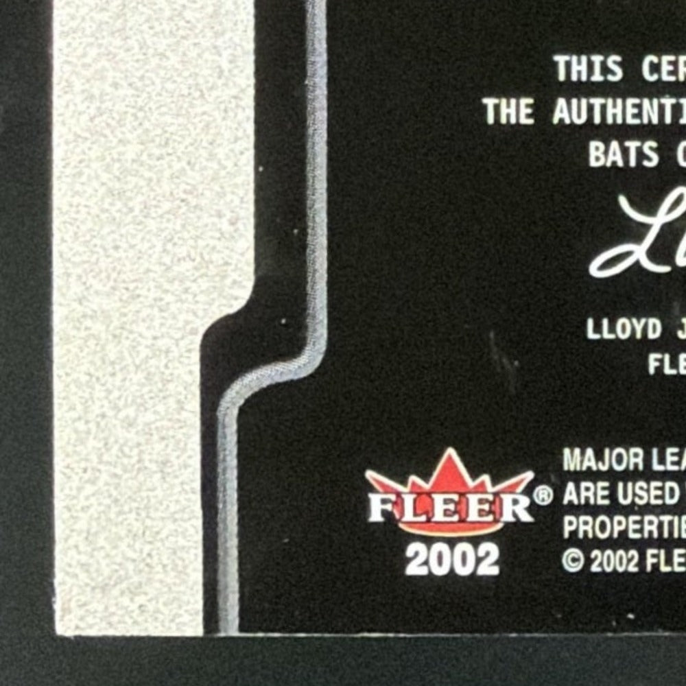 2002 Flair Power Tools Dual Bernie Williams / Derek Jeter Bat card - back bottom left corner close-up