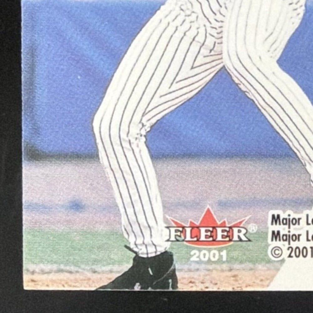 2001 Fleer Premium Performers Game Base Derek Jeter Base /150 card - back bottom left corner close-up