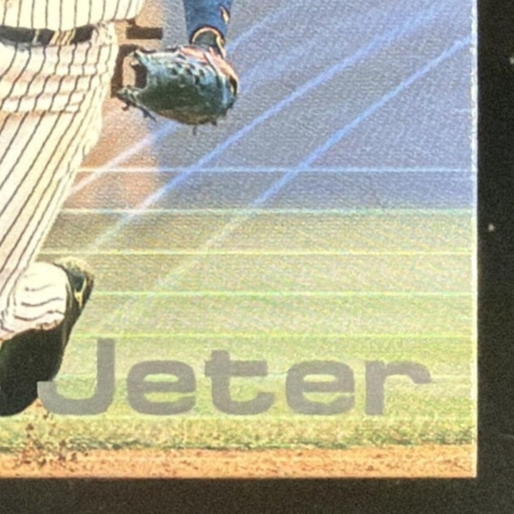 2001 Fleer Premium Performers Game Base Derek Jeter Base /150 card - front bottom right corner close-up