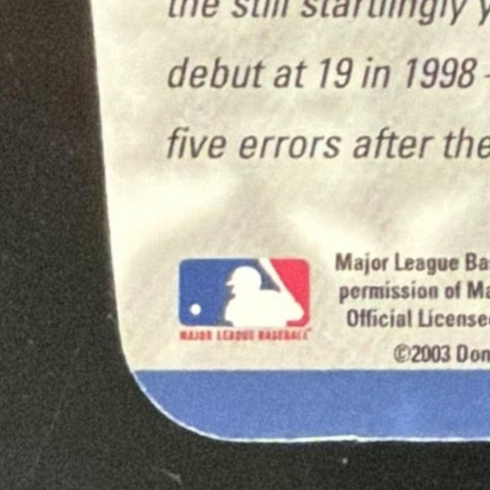 2003 Donruss Elite Aspirations Blue Die Cut Adrian Beltre /71 card - back bottom left corner close-up