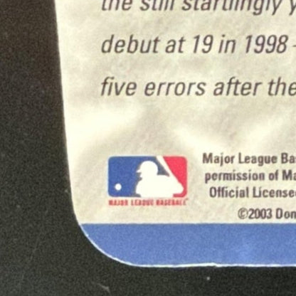 2003 Donruss Elite Aspirations Blue Die Cut Adrian Beltre /71 card - back bottom left corner close-up