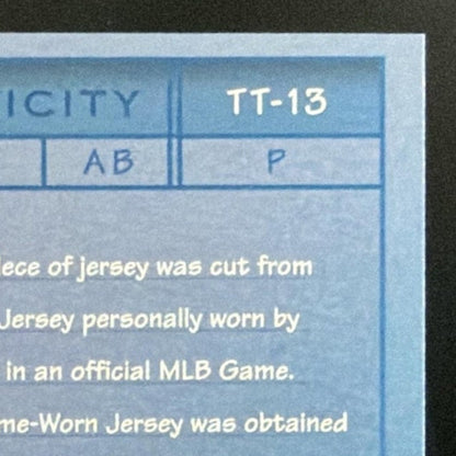 2001 Absolute Memorabilia Tools of the Trade Greg Maddux Patch /300 card - back top right corner close-up