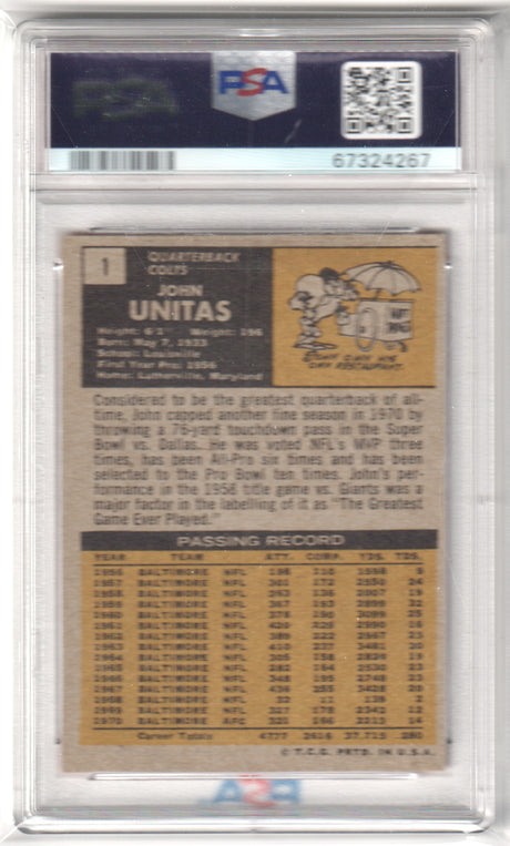 JOHN JOHNNY UNITAS 1971 Topps #1 PSA 5 EX - COLTS