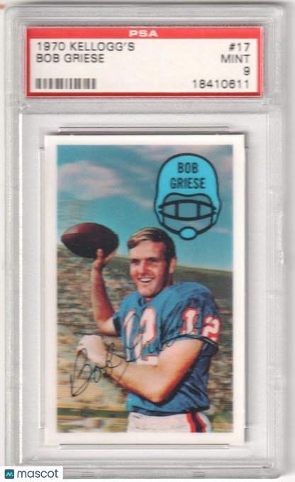 BOB GRIESE 1970 Kellogg's #17 PSA 9 MINT - DOLPHINS