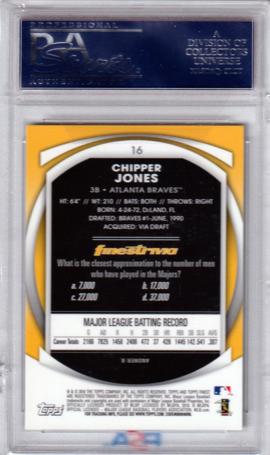 CHIPPER JONES 2010 Topps Finest #16 PSA 10 GEM MINT - BRAVES Pop 1