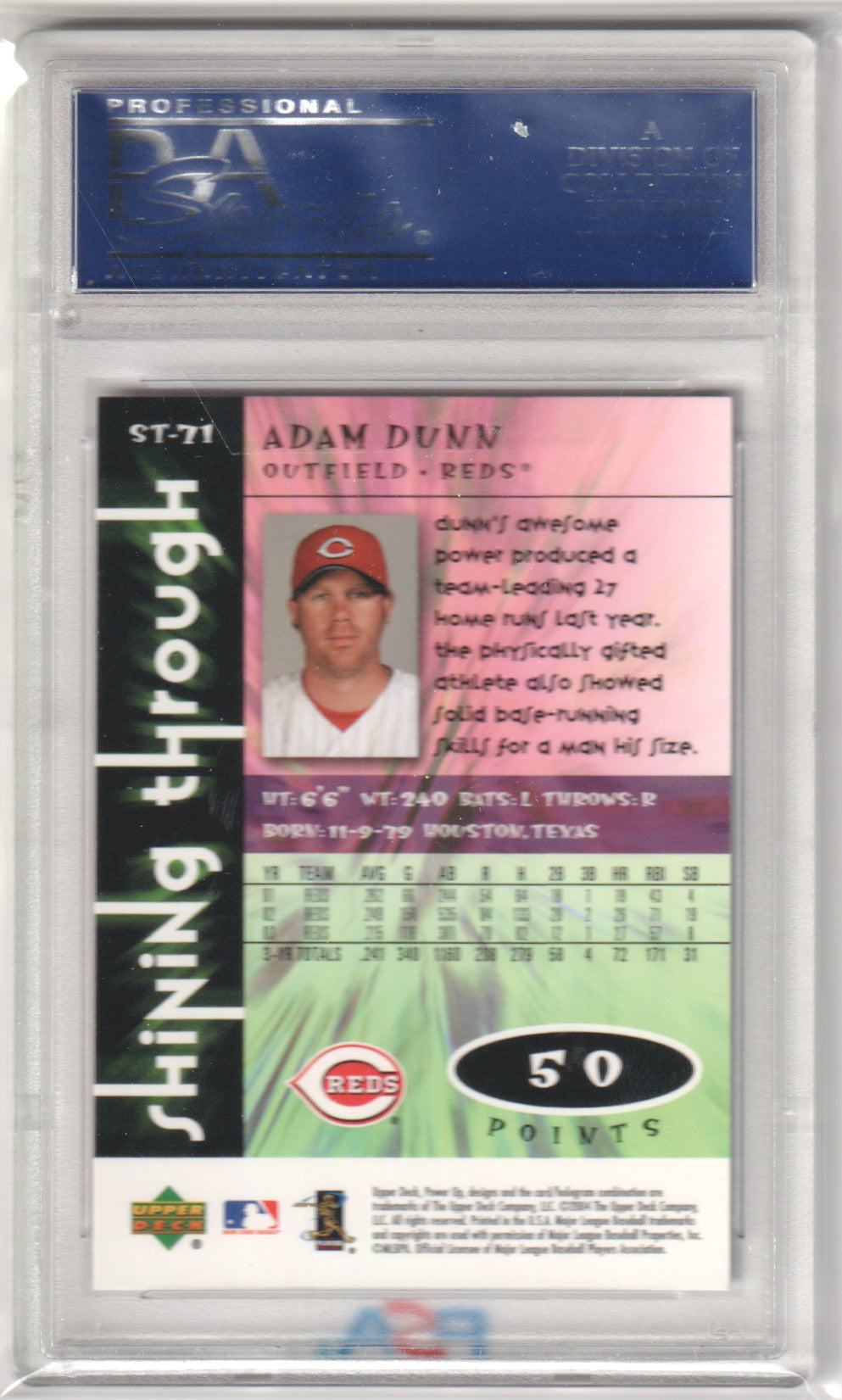 ADAM DUNN 2004 Upper Deck Power Up! Shining Through #ST-71 PSA 10 GEM MINT Pop 1