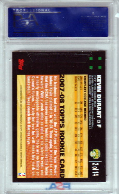 KEVIN DURANT 2007-08 Topps Rookie Card #2 PSA 10 GEM MINT - SUPERSONICS