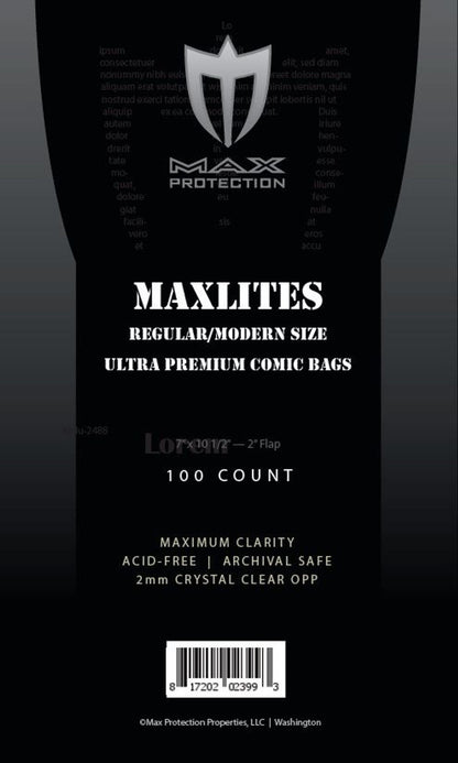 1000ct Case Maxlites 2 Regular / Modern Comic Bags - 7x10 - 1/2" - Columbia Hobby - Sports Card Boxes - Toploaders - Card Savers
