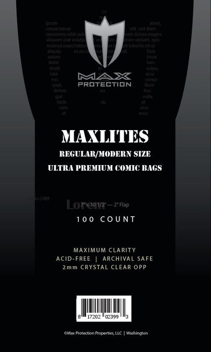 1000ct Case Maxlites 2 Regular / Modern Comic Bags - 7x10 - 1/2" - Columbia Hobby - Sports Card Boxes - Toploaders - Card Savers
