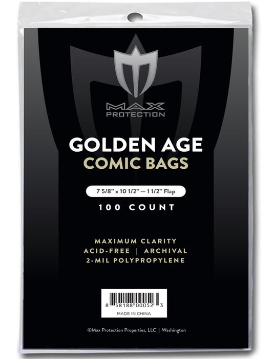 100ct Pack Golden Age Resealable Comic Bags 7 - 5/8 x 10 - 1/2 - Columbia Hobby - Sports Card Boxes - Toploaders - Card Savers