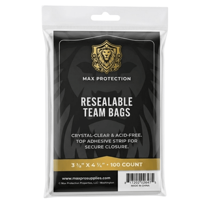 100ct Pack Resealable Team Bags / Sleeves - Max Protection - Columbia Hobby - Sports Card Boxes - Toploaders - Card Savers