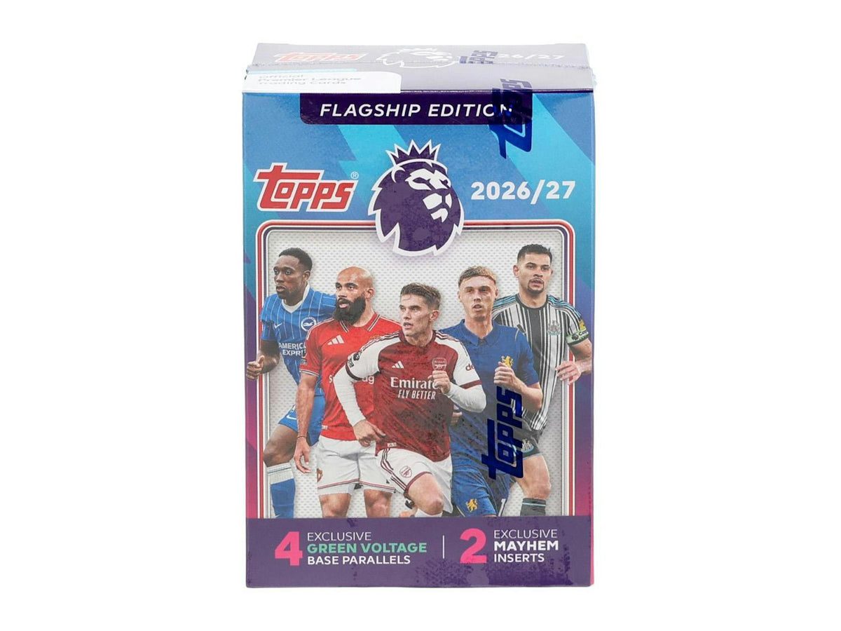 2026/27 Topps Premier League EPL Soccer Blaster Box
2026/27 Topps Premier League exclusive Green Voltage parallel card
2026/27 Topps Premier League exclusive Mayhem insert card
2026/27 Topps Premier League Future Stars soccer card
2026/27 Topps Premier League rookie soccer cards
2026/27 Topps Premier League Erling Haaland soccer card
2026/27 Topps Premier League autograph soccer card
2026/27 Topps Premier League patch relic soccer card