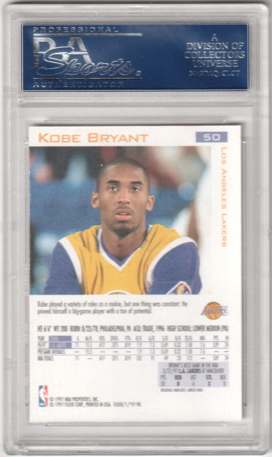 KOBE BRYANT 1997-98 Fleer #50 - PSA 10 GEM MINT - LAKERS