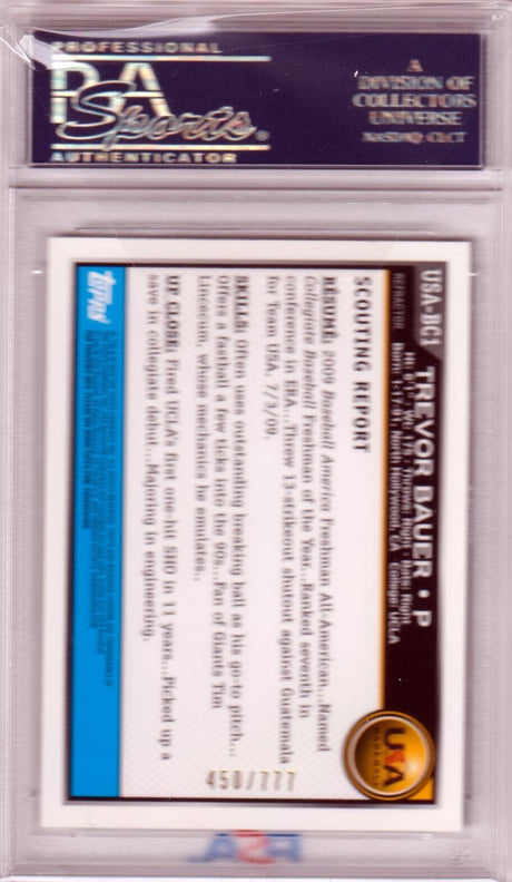 TREVOR BAUER 2010 Bowman Chrome USA Autograph Auto #/777 PSA DNA Certified