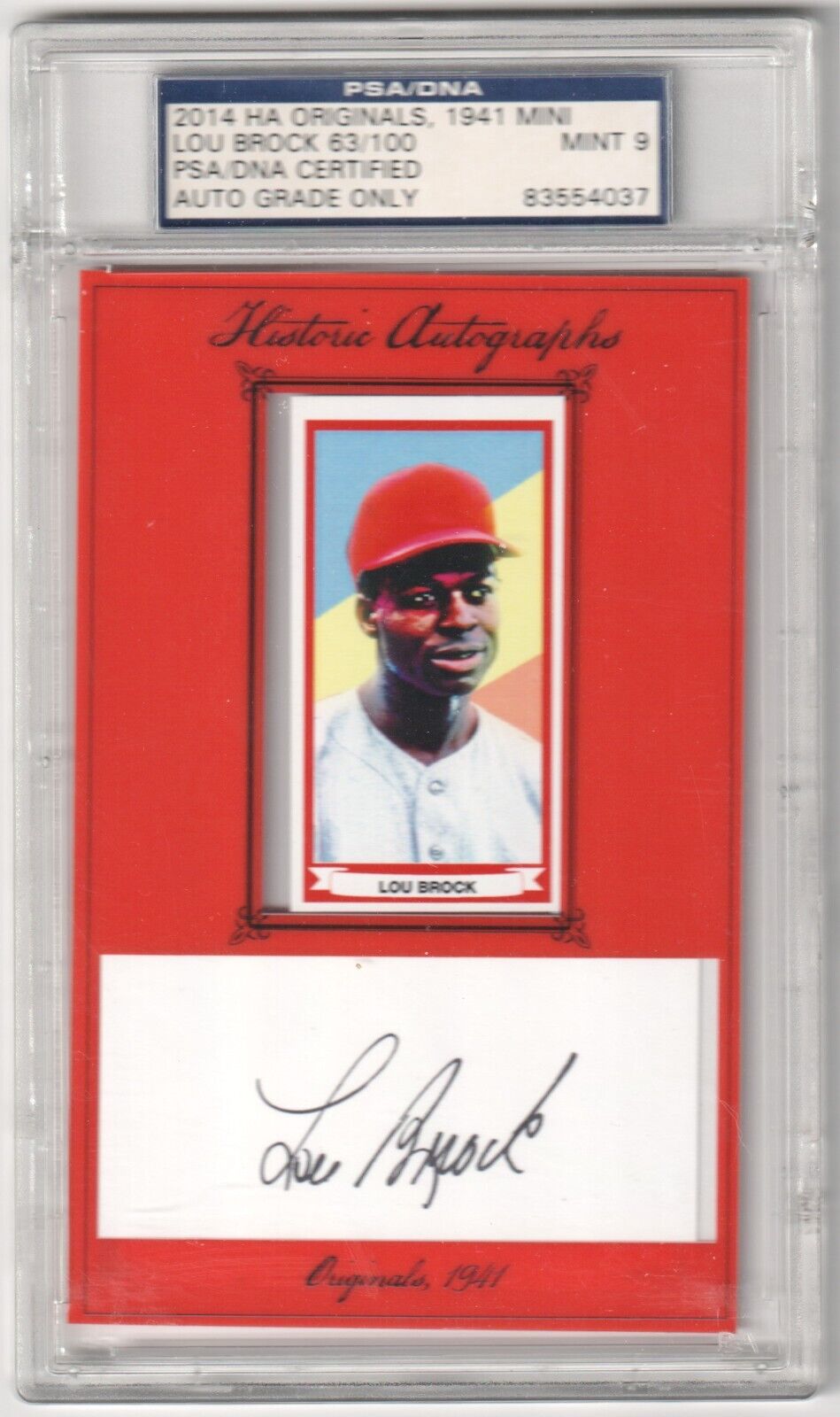 LOU BROCK 2014 HA Originals Autograph Auto 1941 Mini PSA 9 MINT - CARDINALS